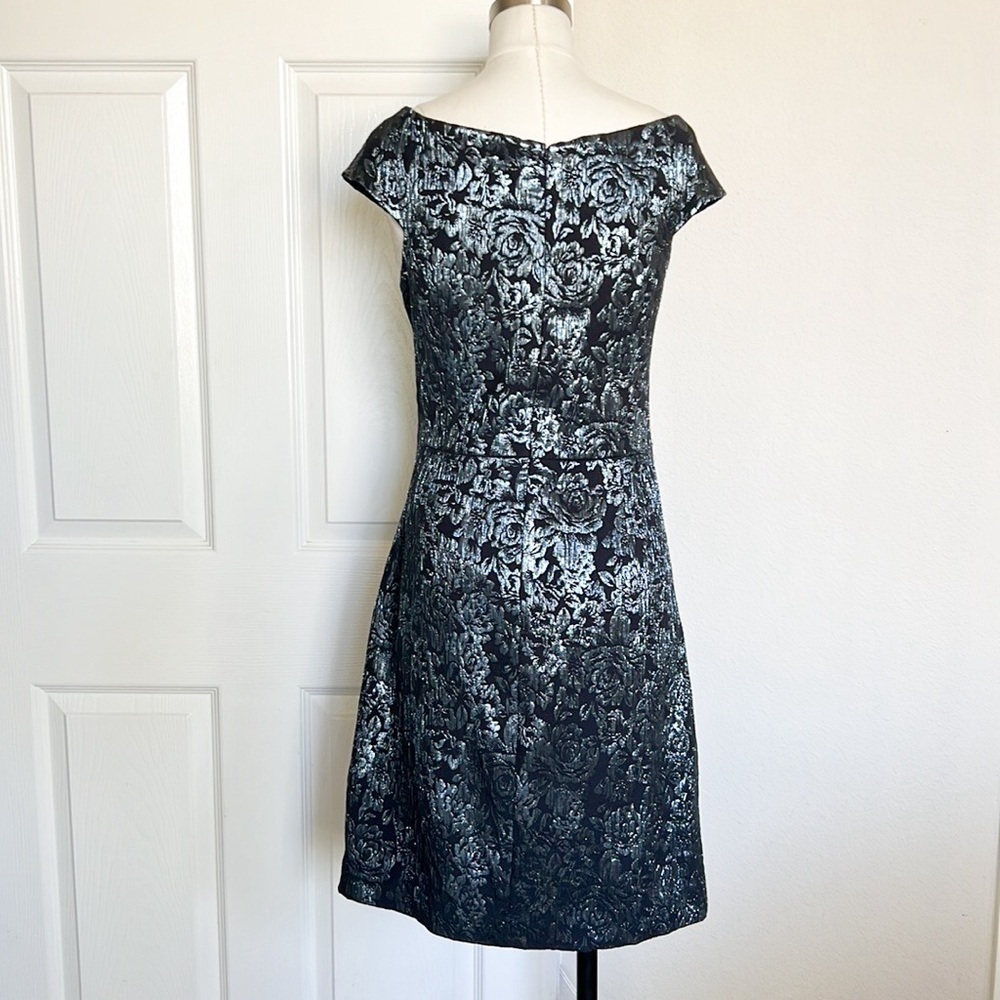 RICKIE FREEMAN FOR TERI JON Off-Shoulder Ruched Jacquard Sheath Dress - Picture 7 of 8